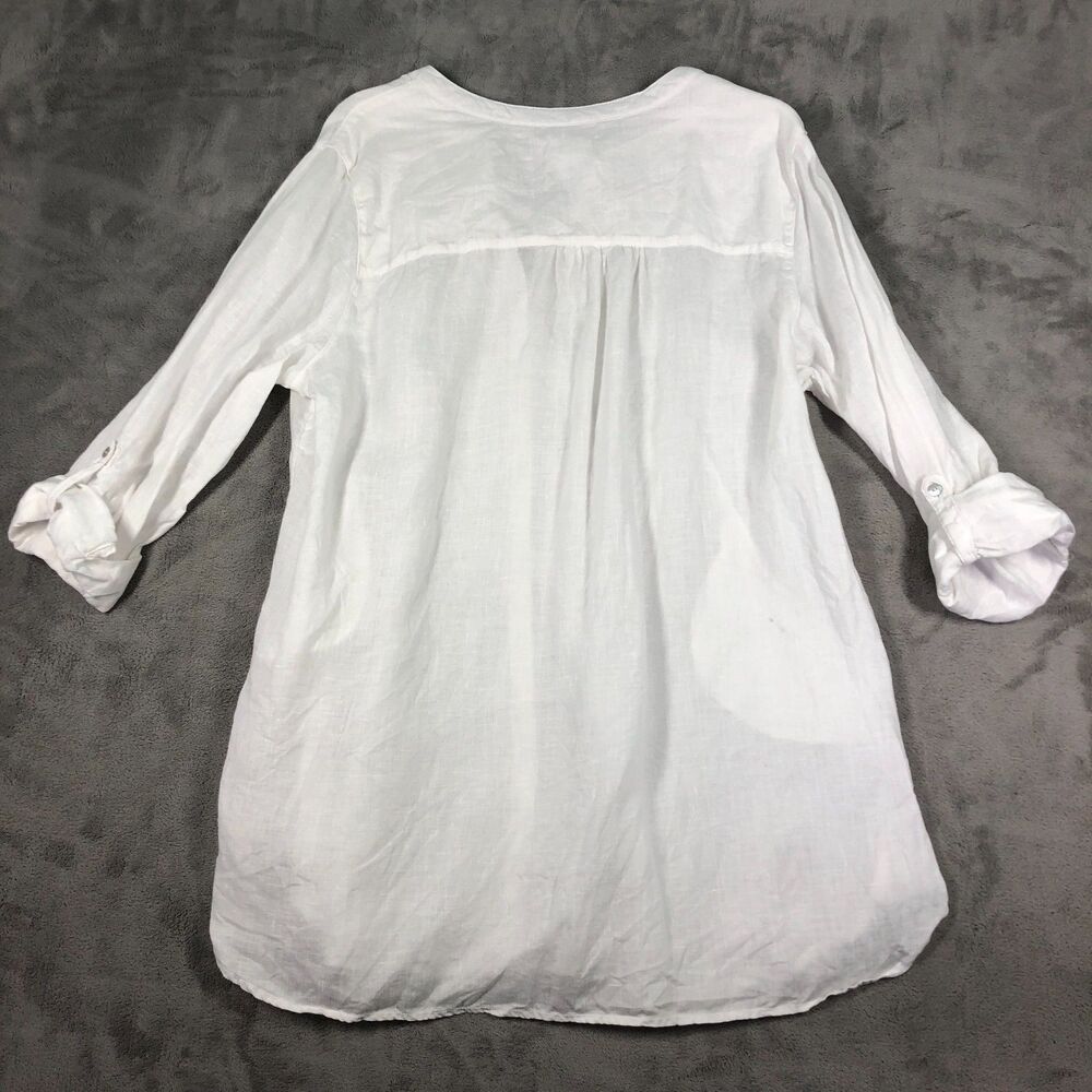 Sigrid Olsen Tunic Cover-up Womens XL White 100% Linen 3/4 Sleeve Button - Picture 6 of 6